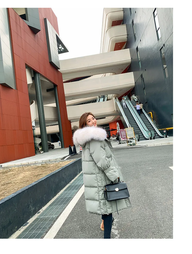 Зимний стиль Dongdaemun средней длины пуховик женский длинный выше колена воротник из натурального меха модное толстое пальто