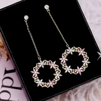 

Fashion tiny multicolored zircon flowers earrings, shimmering zircon round dropearrings for women wedding bridal