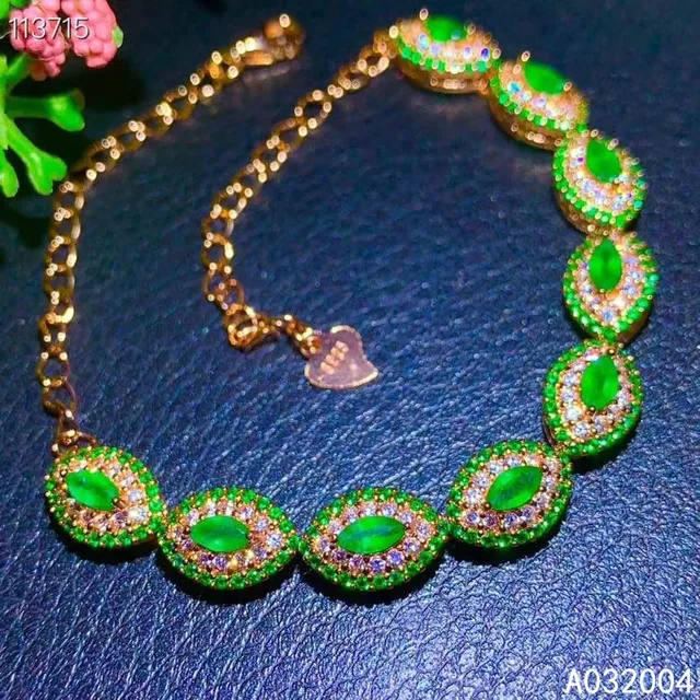 $US $115.50 KJJEAXCMY Fine Jewelry 925 Sterling Silver inlaid gemstone Emerald women hand bracelet lovely support detection