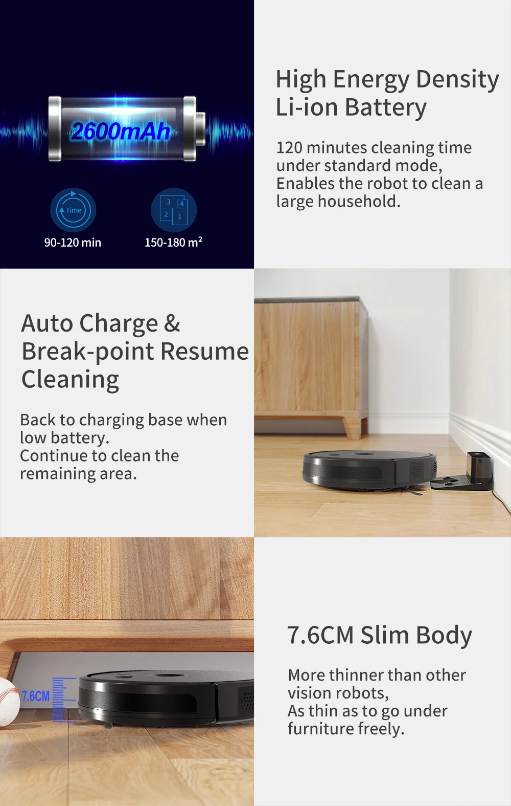 ABIR X6 Robot Vacuum Cleaner, Visual Navigation,APP Virtual Barrier,Breakpoint Continuous Cleaning,Draw Cleaning Area On Map