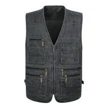 Для женщин среднего возраста мужская одежда джинсовый жилет 16 полками, очень большой 7XL хлопковый жилет 4 футов талии P08