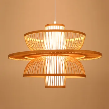 

Japanese Bamboo Led Pendant Lights Vintage Hand Knitted Bedroom Living Room Restaurant Kitchen Fixtures Decorate Hanging Lamp