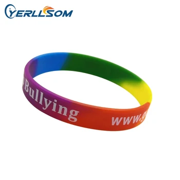 

YERLLSOM 100PCS Trade Assurance custom rainbow silicone bracelets with print writing or logo for events YS19081502