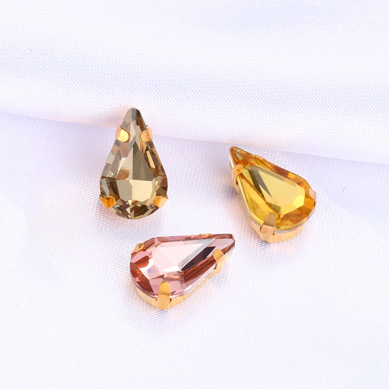6x8mm Golden Shadow Pony Stones Tear Drop Glass Crystal Strass Sew-on Rhinestones Flat Back Golden Claws Sew On Clothing Crafts glass beads stone beads sewing stones