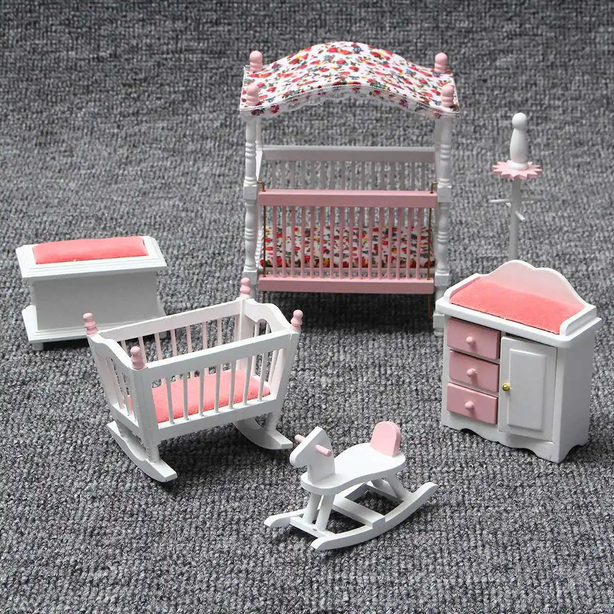6 шт./компл. деревянные декоративные предметы мебель для спальни набор игрушек 1/12 моделирование мебель модель игрушки для украшение для кукольного домика розовый