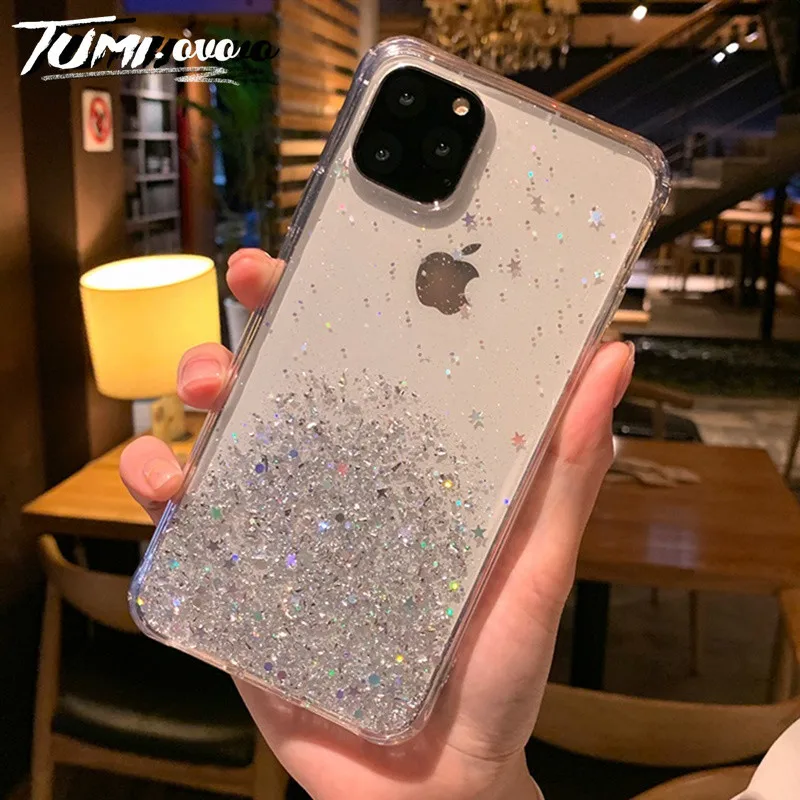 Блестящий силиконовый чехол со звездами для iPhone 8 7 6 6S Plus SE 2020 блестящий