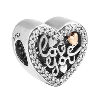 

Authentic 925 Sterling Silver Bead Charm Openwork Love Script With Crystal Beads Fit Pandora Bracelet Bangle Jewelry