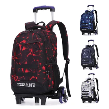 

Grades 4-9 Kids Trolley Schoolbag Book Bags Boys Girls Backpack Waterproof Removable Children School Bags with 2/6 Wheels Stairs