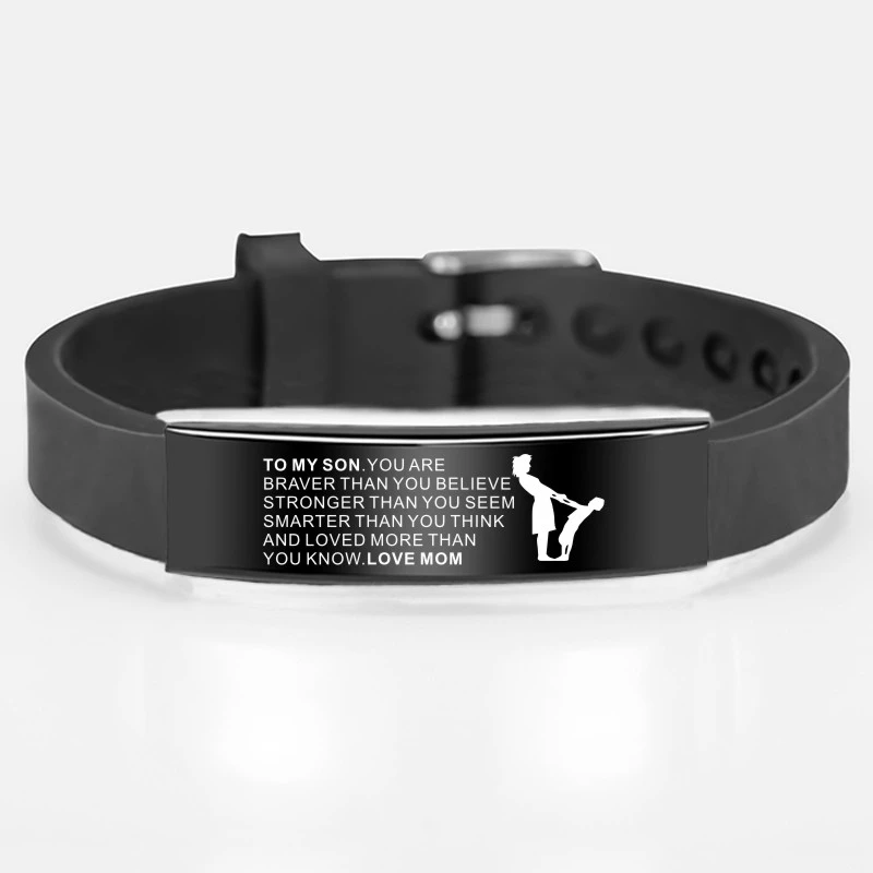 

To My Son Daugther Bracelets Bangles Black Stainless Steel Charms Silicone Bracelets For Men Women Love Gifts From Mom Dad
