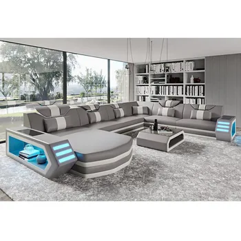 

Top quality simple corner 6 7 seats living room sofas genuine leather sofa with USB Bluetooth music player