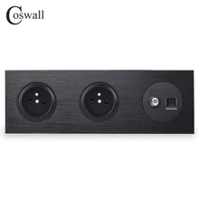 Coswall алюминиевая металлическая панель двойная французская стандартная настенная розетка+ женский ТВ разъем с CAT5E RJ45 компьютерный разъем R12 серия