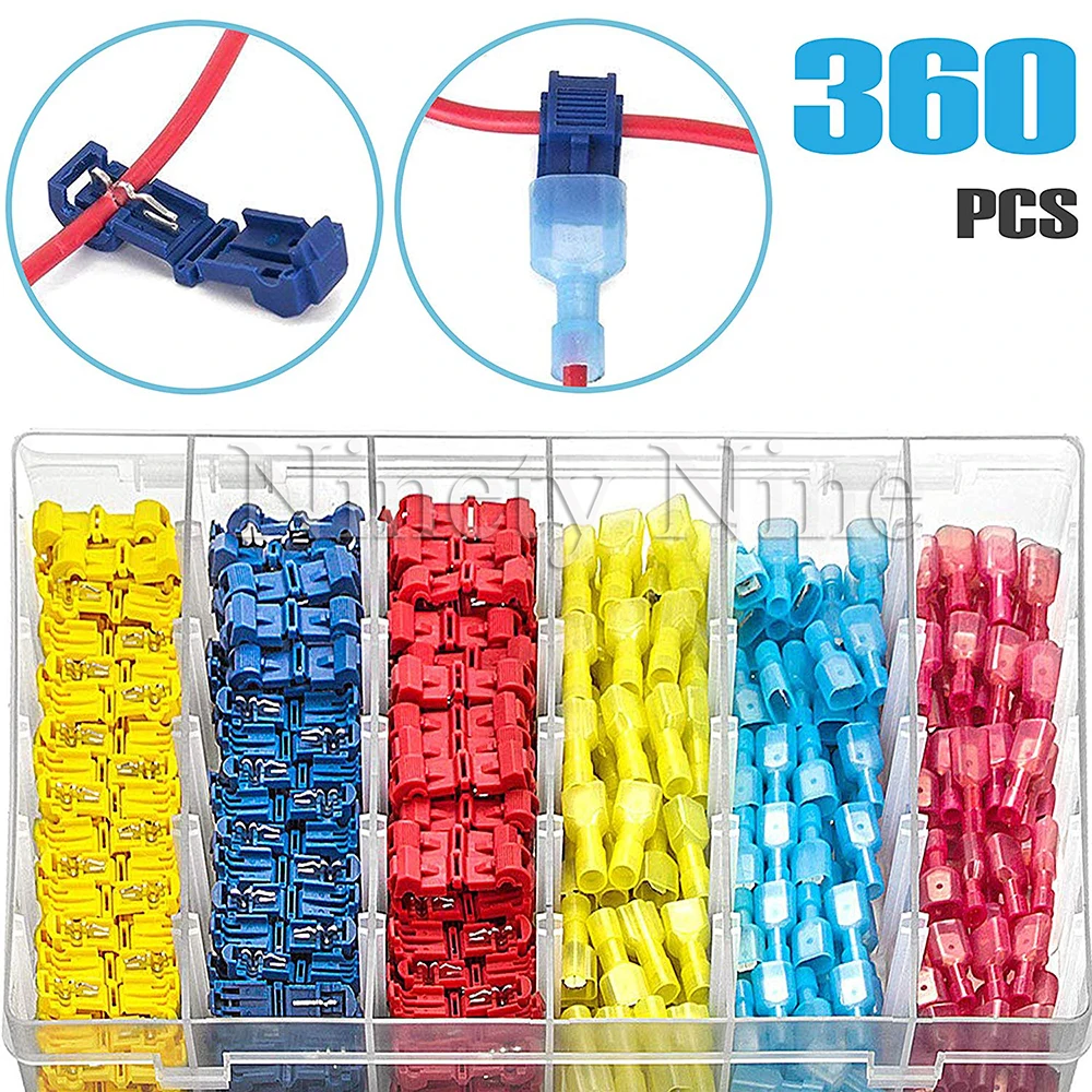 T-Tap Wire Connectors, Self-Stripping Quick Splice Electrical Wire Terminals, Insulated Male Quick Disconnect Spade Terminals