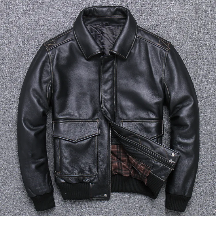 Seveyfan US G1 Flight Genuine Leather Jacket Men Black Fur Collar Real Cowhide Leather Jacket Motorcycle Biker R3260