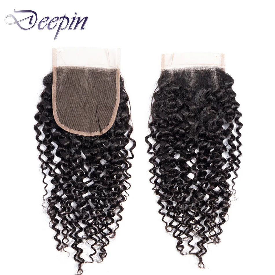 Kinky Curly 4x4 Lace Closure Free/Middle/Three Part 8-22 Inches Non-Remy Malaysia Human Hair  Natural Color Deepin Hair