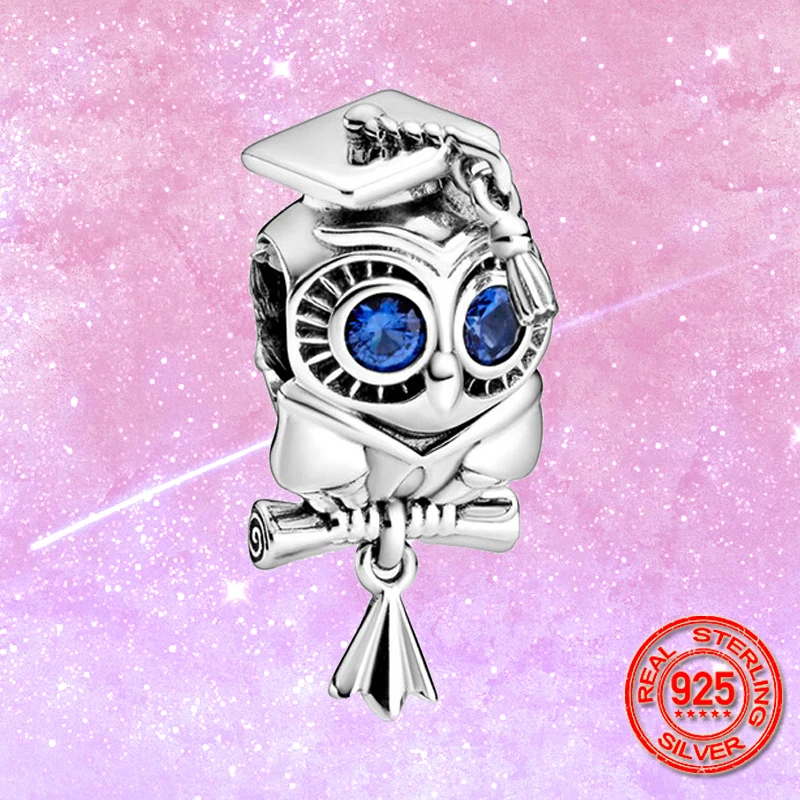 

New Arrival 925 Sterling Silver Wise Owl Graduation Charm Beads Fit Original Pandora Charm Bracelet Jewelry Gift