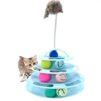 

cute cat toy plush fur toy shake movement mouse pet Kitten funny movement rat Little interactive bite toy 4-layer Track Roller