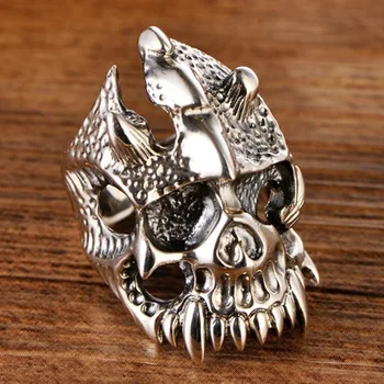 

S925 silver jewelry overlord orc skull ring Thai silver retro man ring silver jewelry