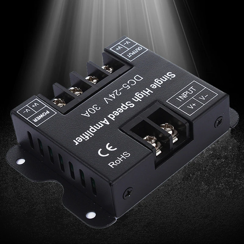 

HKZZI Single Color LED Amplifier 30A Data Signal Repeater 1CH 1 Channel Dimmer Power Amplifier for LED Strip Lights 5V 12V 24V