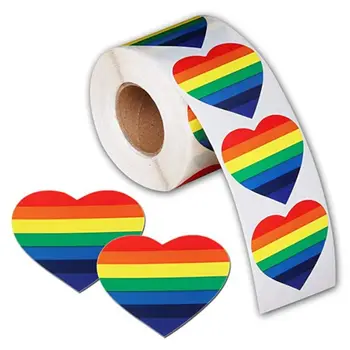 

500 Love Rainbow Ribbon Stickers Gay Pride 6 Color Stripes Heart Shape Roll Tape