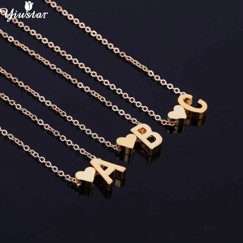 Yiustar Tiny Heart Initial Choker Dainty Letter Necklace for Women Girls Pendant Jewelry Mother Daughter Necklace
