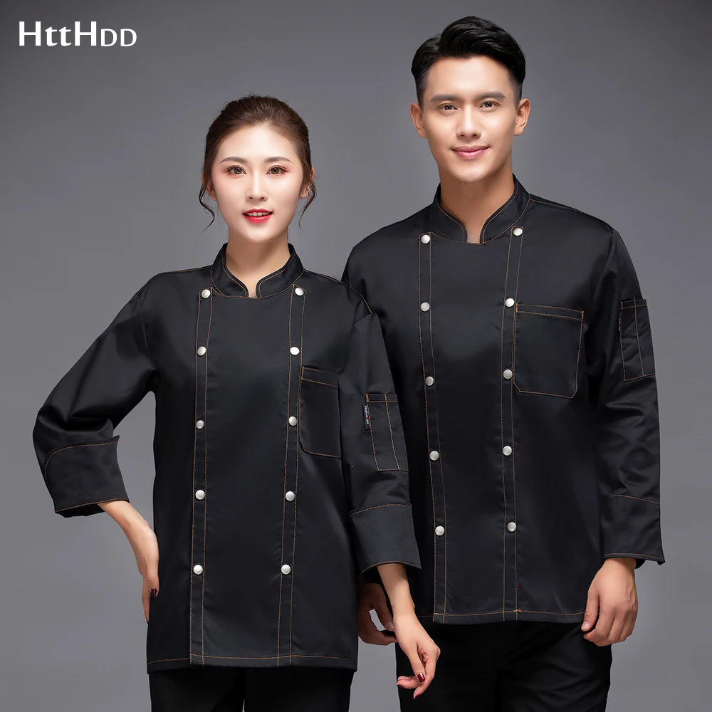 

Custom High quality chef Pure color cooking uniform hotel restaurant breathable chef clothing baking chef long sleeve uniform