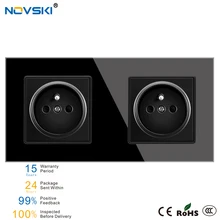 EU French Wall Crystal Glass Black Panel Power Socket Triple Plug Grounded, 16A Quintuple Electrical Socket, 15 Years Warranty Electrical Equipment EU French Wall Crystal Glass Black Panel Power Socket Triple Plug Grounded, 16A Quintuple Electrical Socket, 15 Years Warranty Electrical Equipment