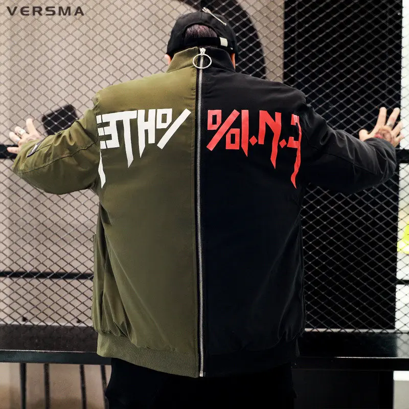 VERSMA, корейский стиль, одежда для мужчин, стеганая теплая куртка, пальто, Мужская парка на молнии, пэчворк, Молодежные зимние куртки, оранжевые, зеленые мужские парки - Цвет: Black Green