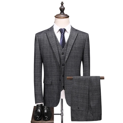 Light Grey Пиджак+ жилет+ брюки),, мужской Тонкий деловой костюм, мужская мода, 3 предмета, мужские блейзеры, смокинги, костюмы жениха, лучшие свадебные костюмы, одежда - Цвет: Light Grey