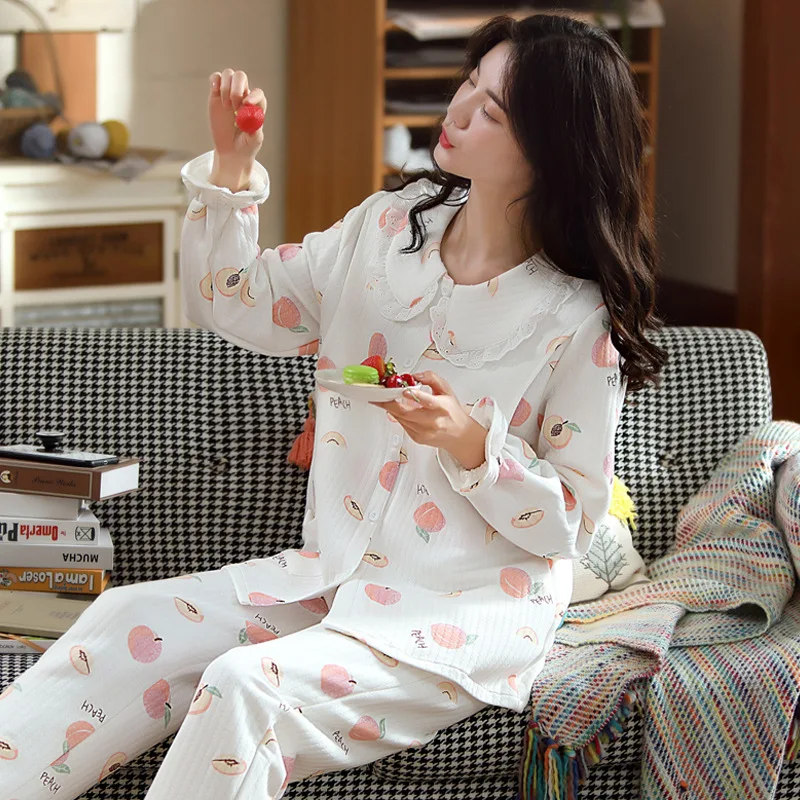 

Pure Cotton Confinement Clothing Nursing Pajamas Autumn And Winter Postpartum Thick Pure Cotton Dissection Three Layer Nursing C