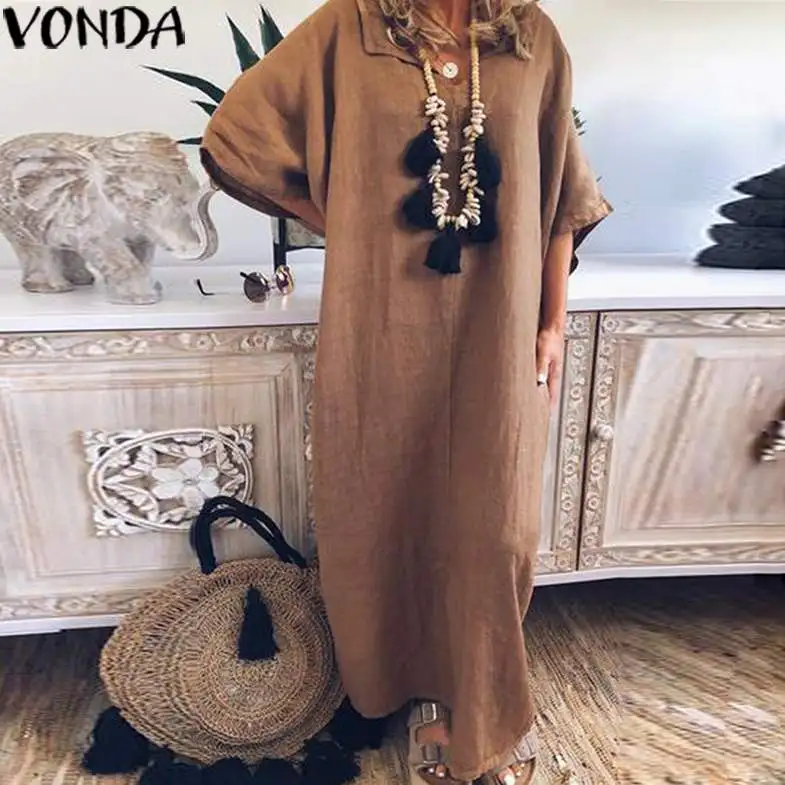 VONDA женские Летние повседневные свободные длинные платья макси винтажные длинные платья Vestidos размера плюс женские платья S-5XL