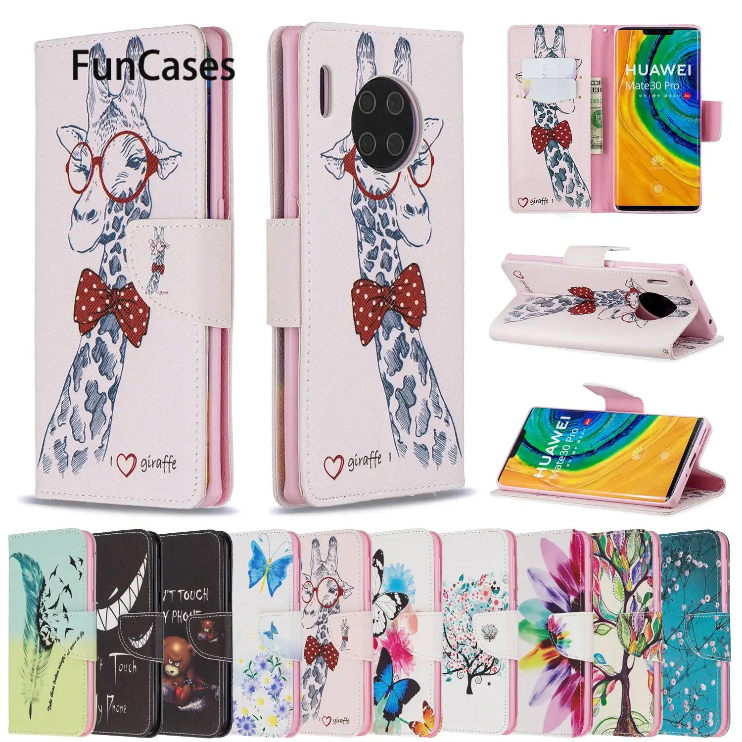 Милый чехол книжка из искусственной кожи для hoesje Huawei Mate 30 Lite etui 20 Pro мобильный