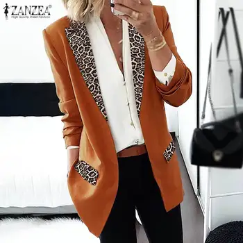 

ZANZEA Women's Blazers 2020 Fashion Ladies Patchwork Leopard Lapel Collar Blazers Casual Thicken Coats Bussiness Jackets Outwear