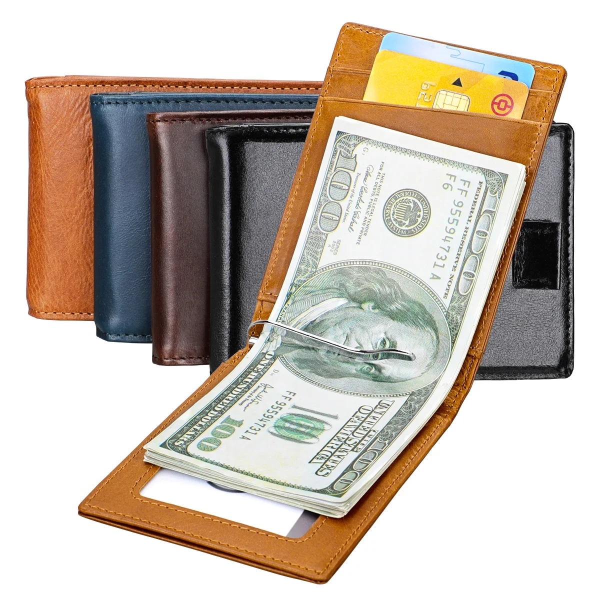 

RFID Horse Leather US Dollar Wallet Europe And America Short Wallet Ultra-Thin Dollar Handbag Genuine Leather Mini Small Card Ho