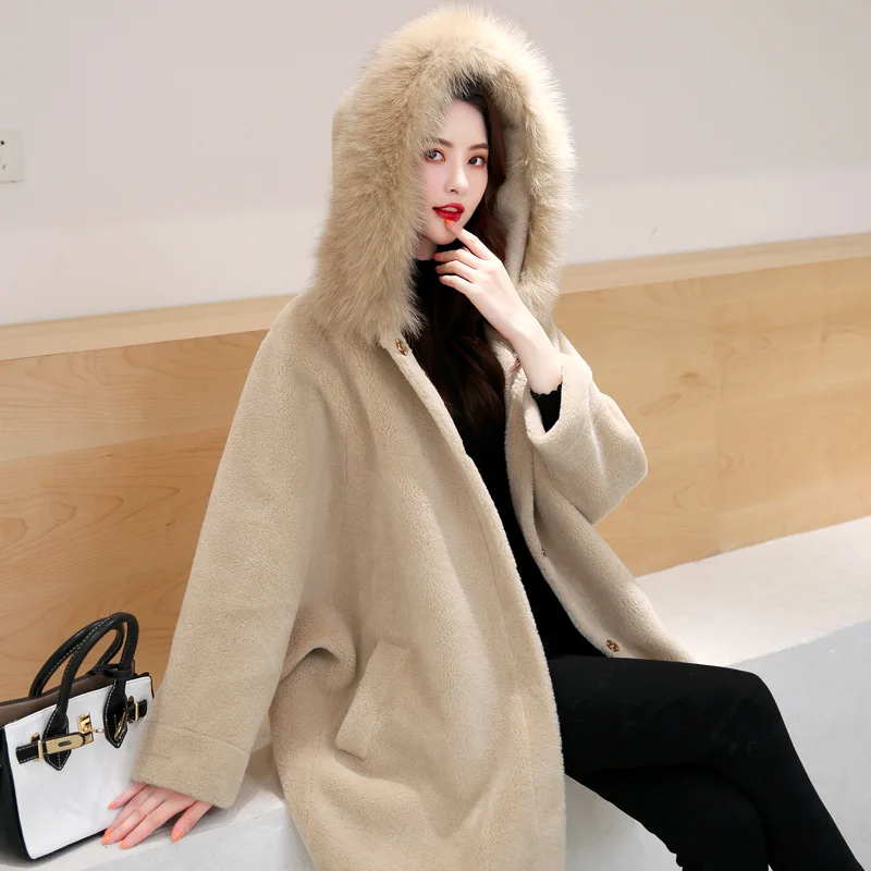 

Женская Шуба из натурального меха, шерстяная шуба большого размера с воротником из лисьего меха, в Корейском стиле, зимняя одежда, 2020, YY1188