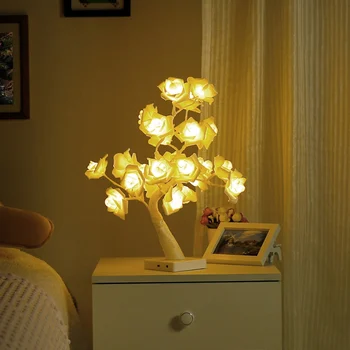 

LED Rose Flower Garland Holiday Lamps For Valentine Gifts Warm Light Tree Type Table Lamp Home Wedding Party Decoration1