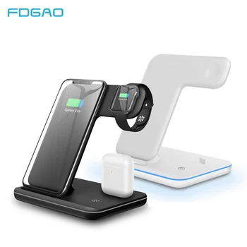 FDGAO 3 in 1 15W Fast Qi Wireless Charger for Iphone 12 11 X XS XR 8 Charger Dock Stand For Airpods Pro Apple Watch SE 6 5 4 3 2 universal 15w qi wireless charger fast charge 3 0 for iphone x 8 xiaomi apple airpods watch 4 3 2 1 smart touch light holder