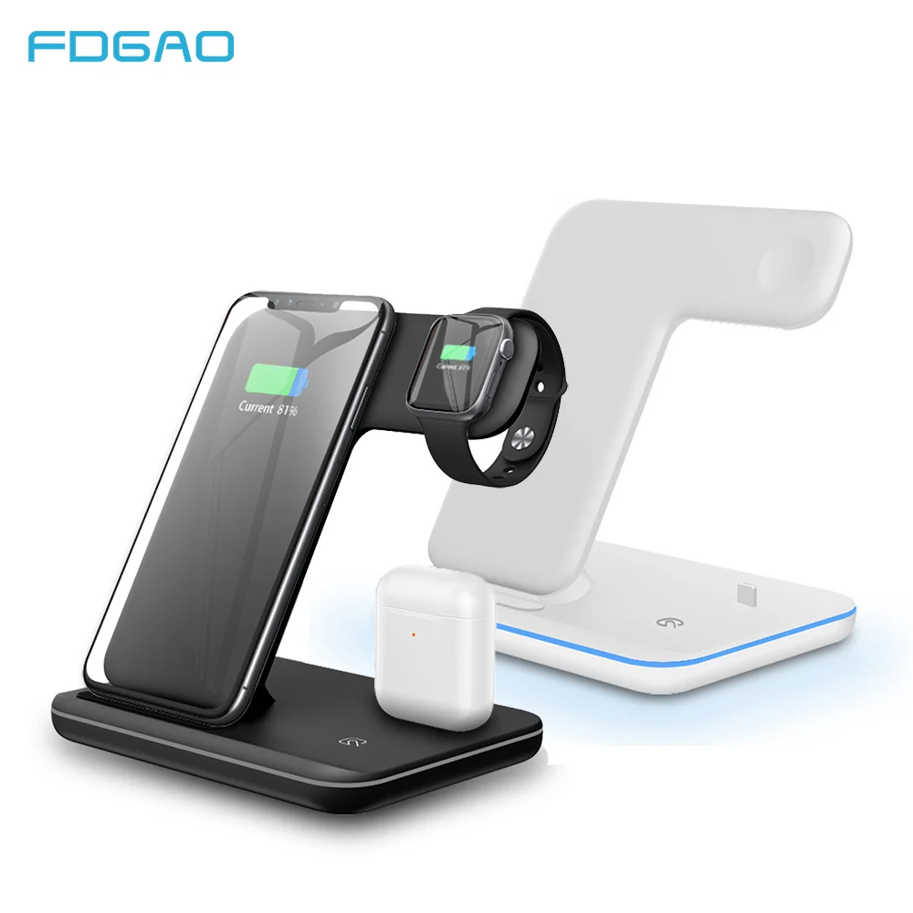 

FDGAO 3 in 1 Fast 15W Qi Wireless Charger for Iphone 11 X XS XR 10W Quick Charge 3.0 Dock Stand For Apple Airpods Watch 4 3 2 1