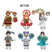 Одна строительных блоков Ne Zha Sun Wukong Bay Suzhen Xu Xian Ao Bing зеленые фигурки змеи для детей Коллекция игрушек X0274