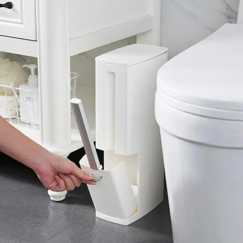 Plastic Bathroom Trash Can with Toilet Brush Waste Dustbin Garbage Bucket