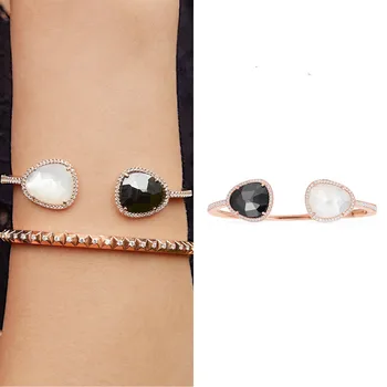 

Hot Brand 925 Sterling Silver Jewelry For Women nature oval shell bangle black white candy bracelet party Wedding monaco Jewelry