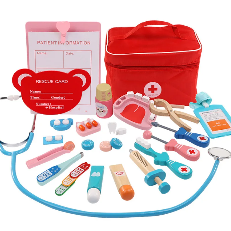 

Children Pretend Doctor Toy Set Durable Nurse Injection Tool Wooden Simulation Medicine Box Sturdy Gift Case