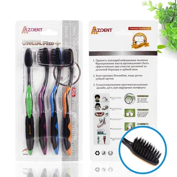 

AZDENT 10psc Bamboo Charcoal Toothbrush Double Ultra Soft Nano Tooth Brush Nano-antibacterial Toothbrush Black Heads for Family