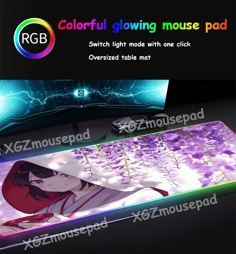 XGZ большой RGB коврик для мыши черный замок край аниме пользовательский офисный компьютер персональный светящийся красочный настольный коврик резиновый нескользящий Xxl