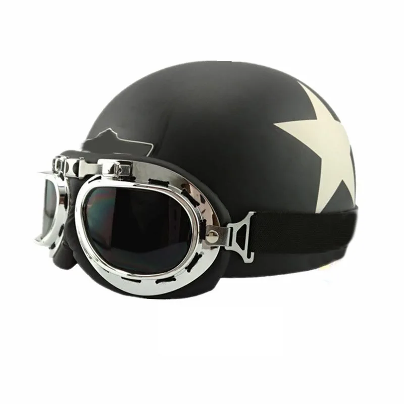 

Half Helmet Detachable Retro Leather Men Women Motorcycle Helmet High-quality Riding Helmet With Goggles Four Seasons