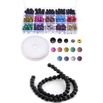 

2 Set Lava Rock Stone Volcanic Beads Spacer Beads Loose Beads Ball, Black & Colored