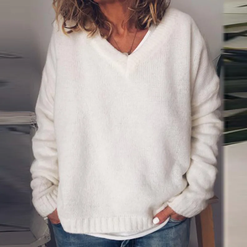 

2021 Autumn And Winter New Women's Sweater Fashion Sexy V-neck Versatile Casual Loose Sweater Turtleneck Jumper Em*