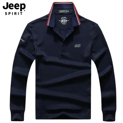 JEEP SPIRIT/брендовая мужская рубашка поло; Повседневная футболка с длинными рукавами и отложным воротником; Мужская дышащая хлопковая Футболка-поло - Цвет: Dark Blue