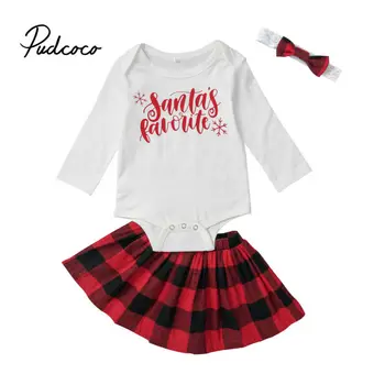 

Brand 2019 New Baby Girl Christmas Santas Print Tops Clothing Newborn Kids Baby Girls Outfits Clothes Bodysuit+Skrit 3Pcs Xmas