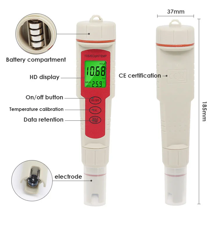 tape measure toolstation New 4 in 1 PH/TDS/EC/Temp Digital PH Meter ATC PH Tester 0.01 Resolution High Accuracy Water Quality for Water Wine Spa Aquarium steel tape measure