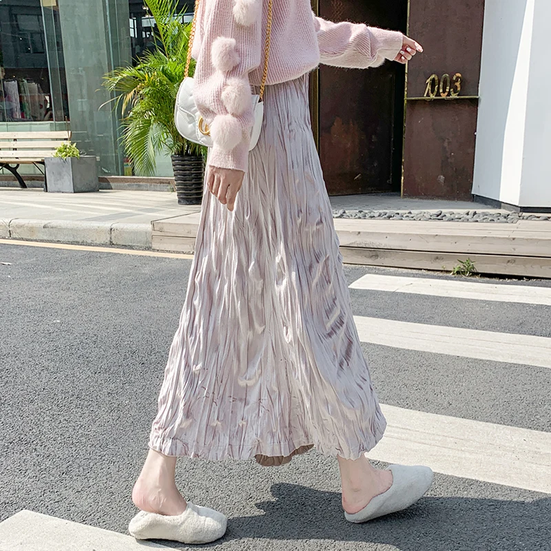 Бархатные юбки для женщин; коллекция года; сезон осень-зима; Длинная кремовая юбка в складку; это джокер